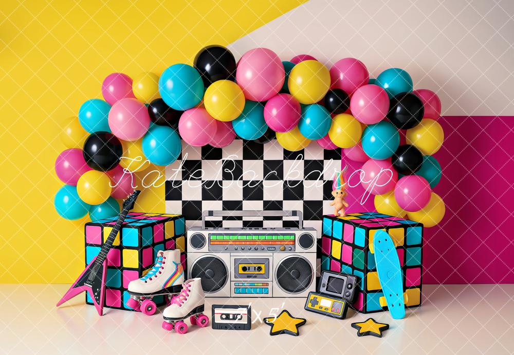 Kate Birthday 90s Retro Party Balloons Boombox Backdrop Designed by Ashley Paul -UK