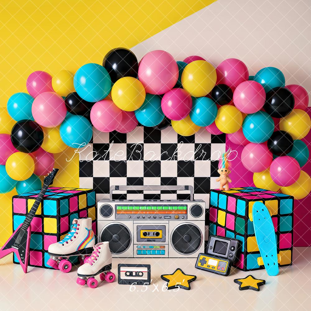 Kate Birthday 90s Retro Party Balloons Boombox Backdrop Designed by Ashley Paul -UK
