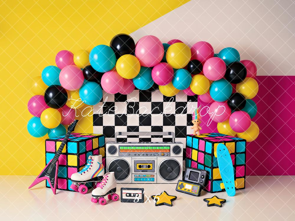 Kate Birthday 90s Retro Party Balloons Boombox Backdrop Designed by Ashley Paul -UK