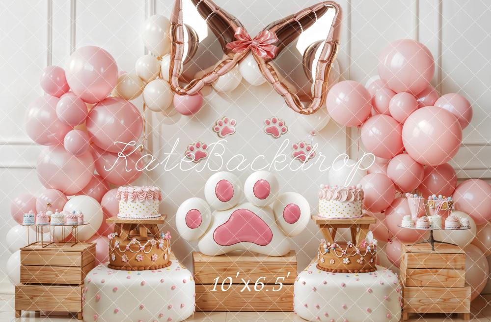 Kate Pet Pink Paw Bow Balloon Cake Backdrop Designed by Emetselch -UK