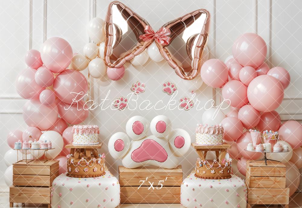 Kate Pet Pink Paw Bow Balloon Cake Backdrop Designed by Emetselch -UK