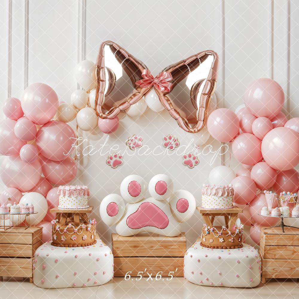 Kate Pet Pink Paw Bow Balloon Cake Backdrop Designed by Emetselch -UK