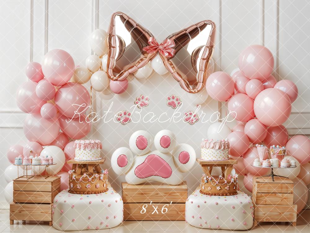 Kate Pet Pink Paw Bow Balloon Cake Backdrop Designed by Emetselch -UK