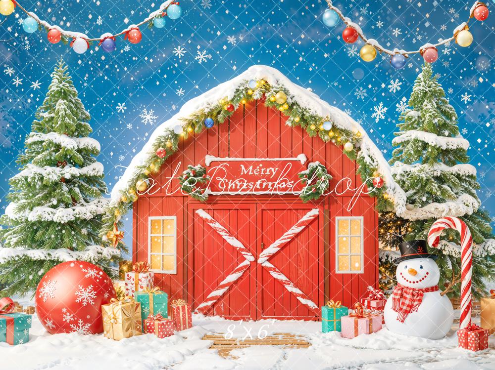 Kate Christmas Tree Gifts Red Barn Door Backdrop Designed by Chain Photography -UK