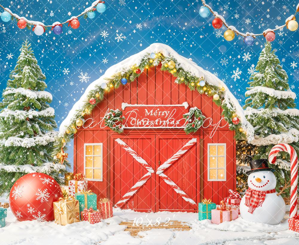 Kate Christmas Tree Gifts Red Barn Door Backdrop Designed by Chain Photography -UK