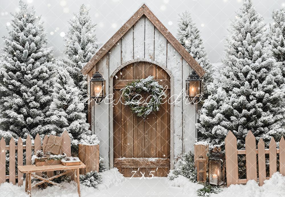 Kate Christmas Winter Cabin Snowy Fence Backdrop Designed by Emetselch -UK