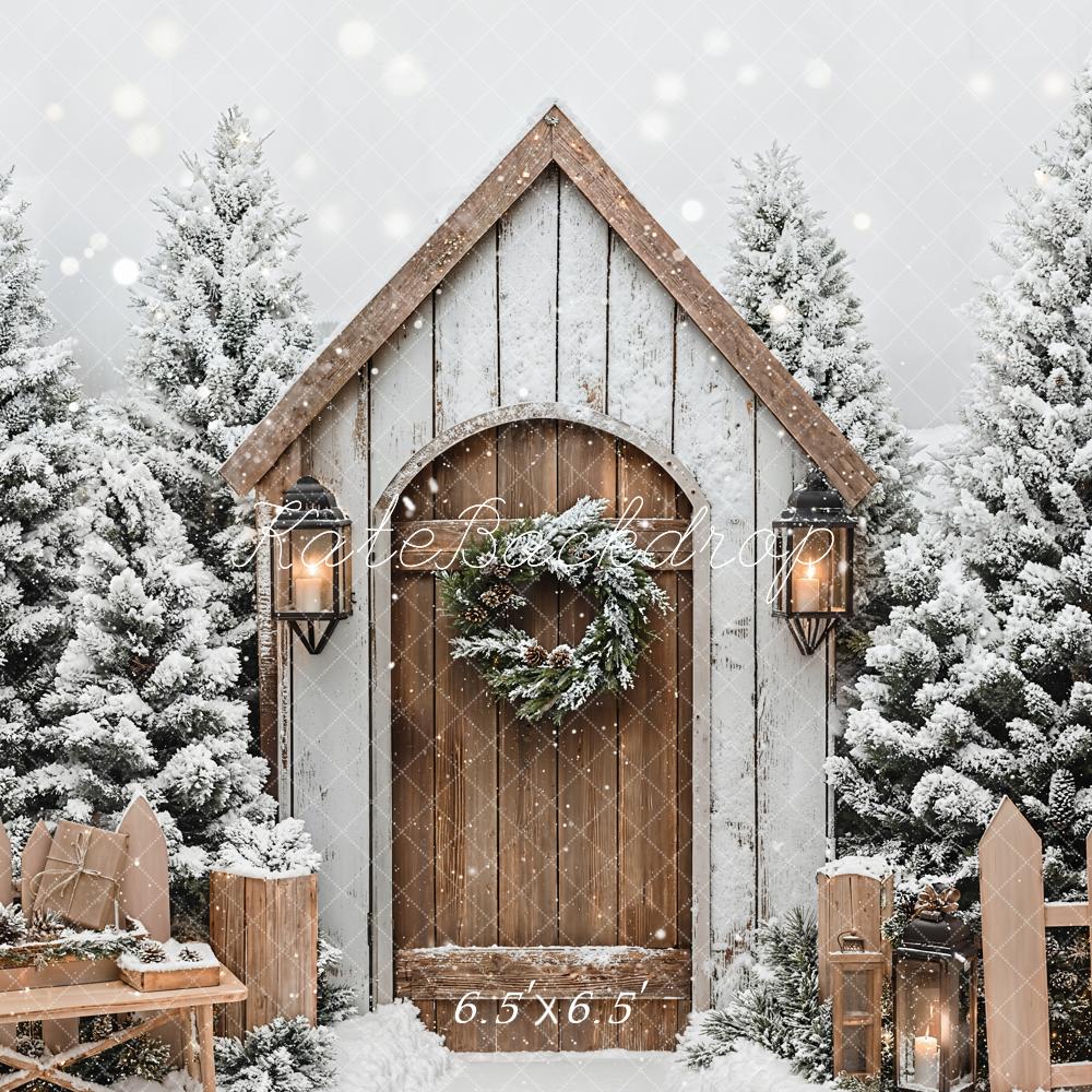 Kate Christmas Winter Cabin Snowy Fence Backdrop Designed by Emetselch -UK