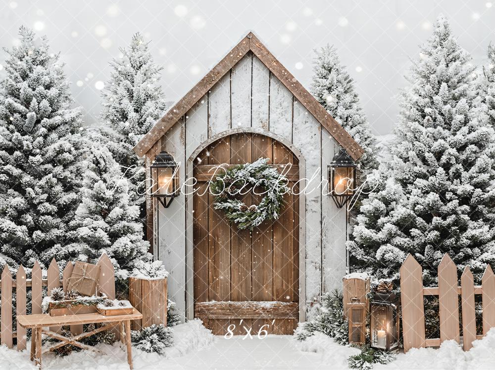 Kate Christmas Winter Cabin Snowy Fence Backdrop Designed by Emetselch -UK