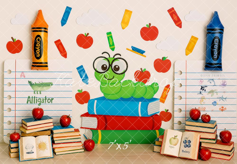 Kate Back to School Books Worm Crayon Backdrop Designed by Patty Robert