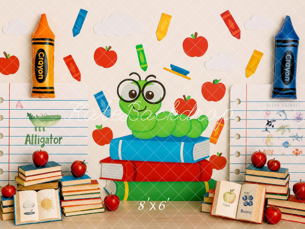 Kate Back to School Books Worm Crayon Backdrop Designed by Patty Robert