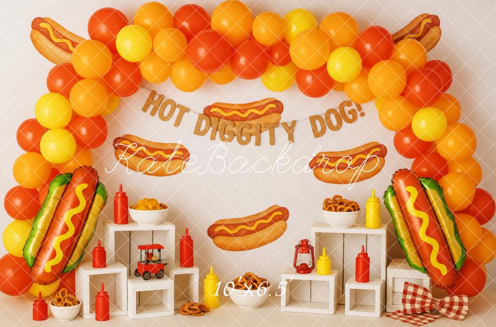 Kate Cake Smash Hot Dog Balloon Party Backdrop Designed by Patty Robert