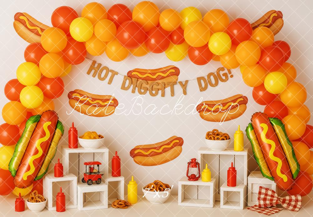 Kate Cake Smash Hot Dog Balloon Party Backdrop Designed by Patty Robert
