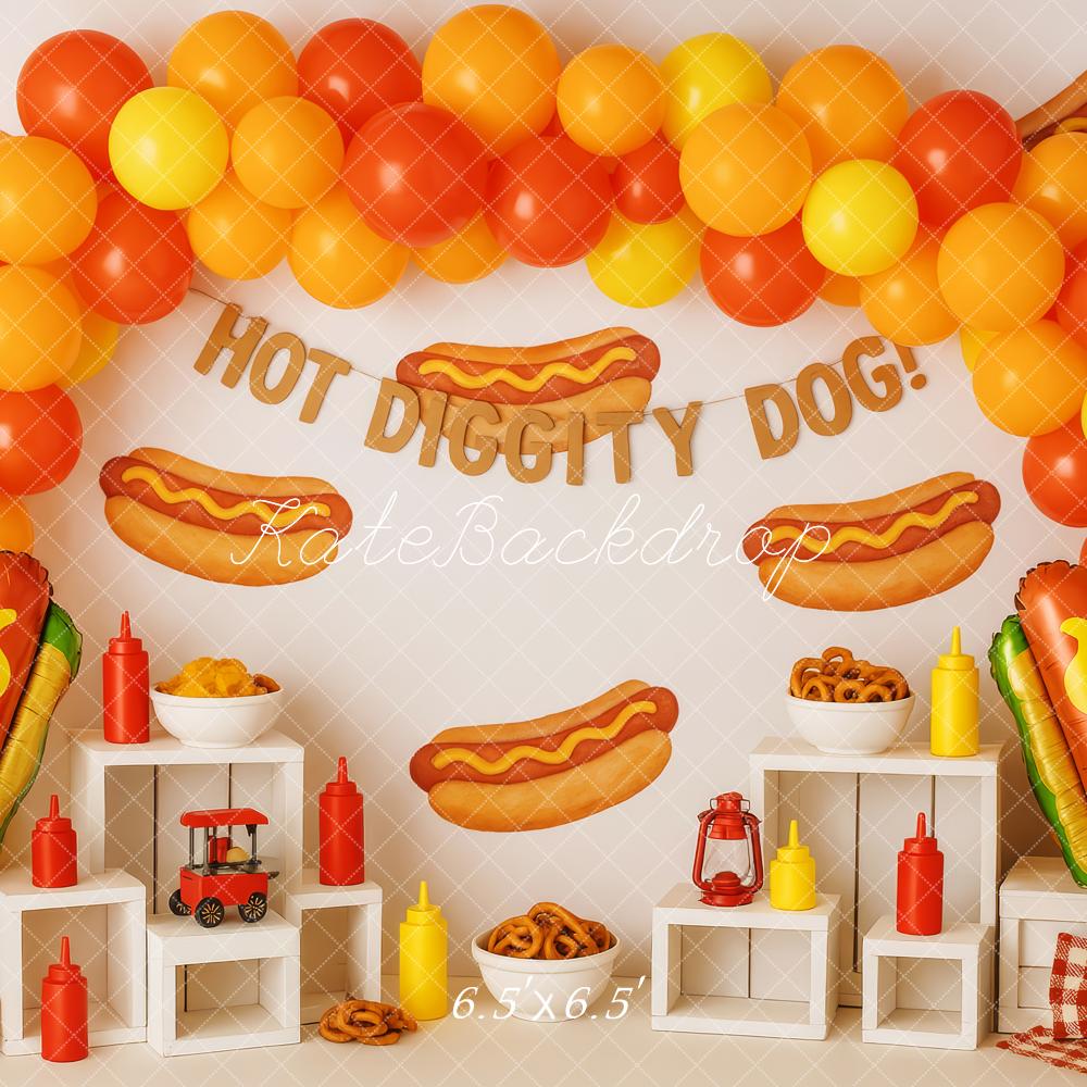 Kate Cake Smash Hot Dog Balloon Party Backdrop Designed by Patty Robert