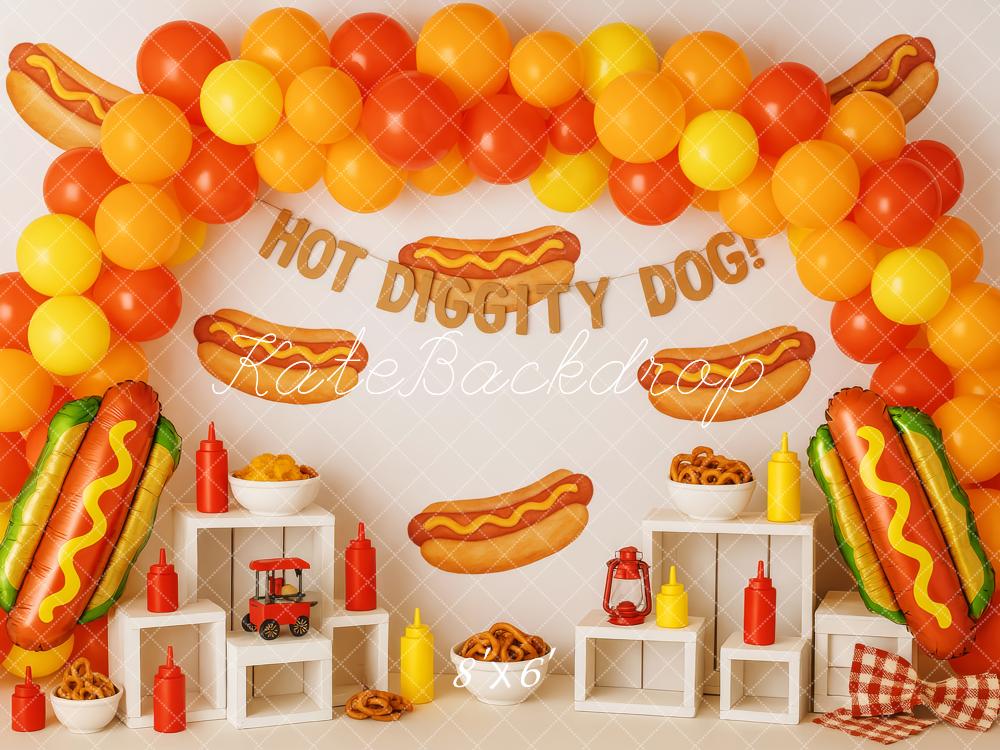 Kate Cake Smash Hot Dog Balloon Party Backdrop Designed by Patty Robert