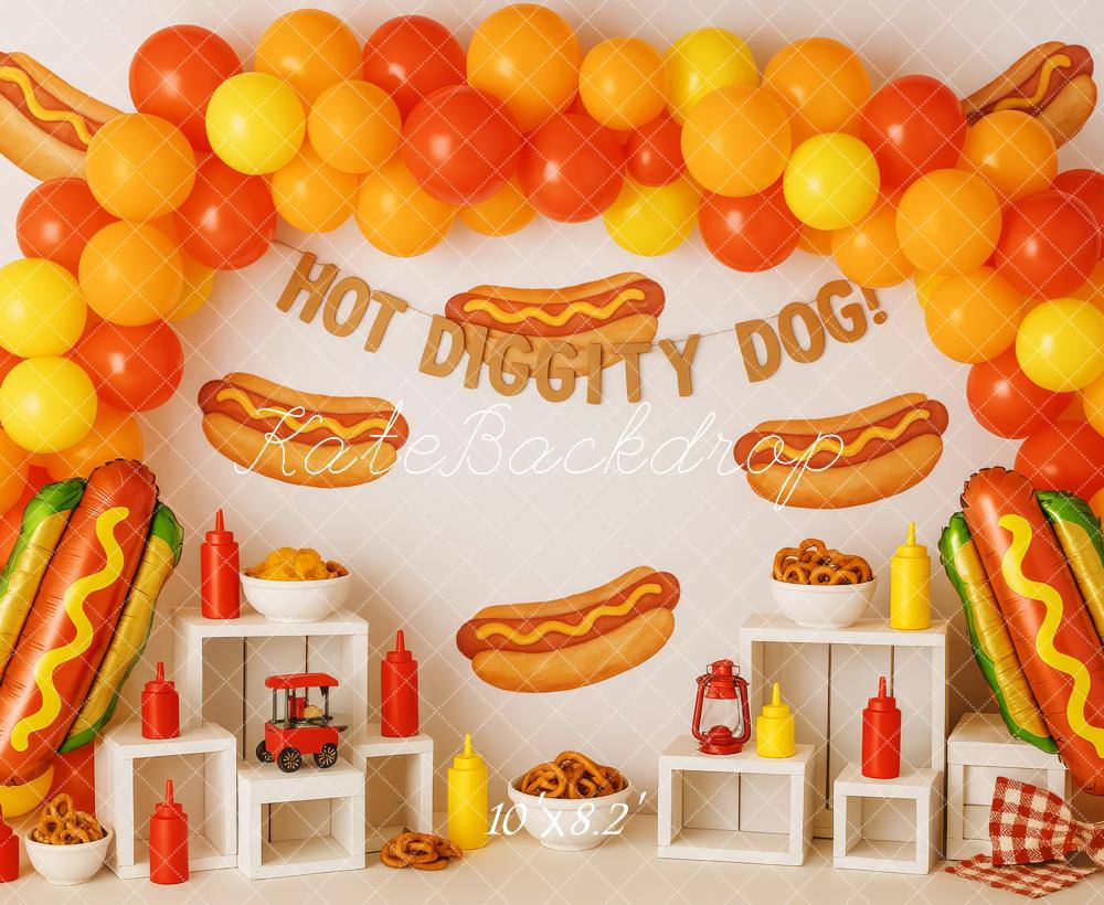 Kate Cake Smash Hot Dog Balloon Party Backdrop Designed by Patty Robert