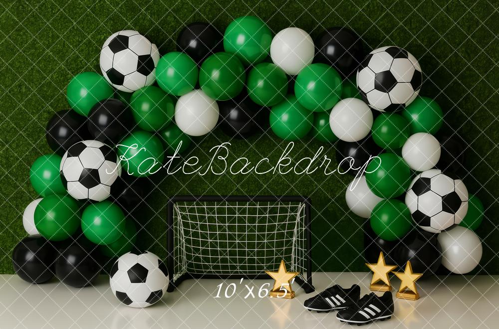 Kate Cake Smash Soccer Balloon Arch Green Backdrop Designed by Patty Robert