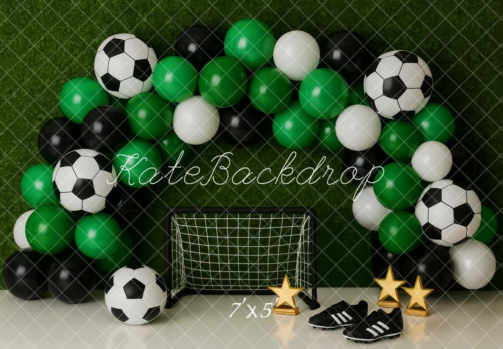 Kate Cake Smash Soccer Balloon Arch Green Backdrop Designed by Patty Robert