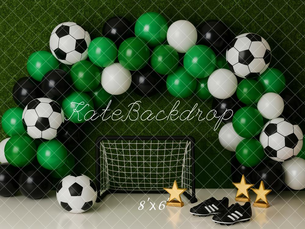 Kate Cake Smash Soccer Balloon Arch Green Backdrop Designed by Patty Robert