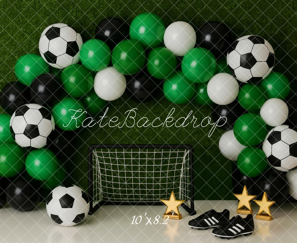 Kate Cake Smash Soccer Balloon Arch Green Backdrop Designed by Patty Robert