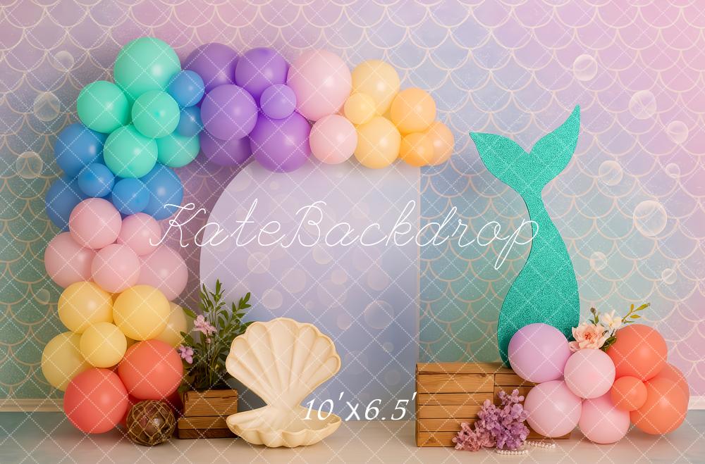 Kate Cake Smash Mermaid Balloon Seashell Backdrop Designed by Patty Robert