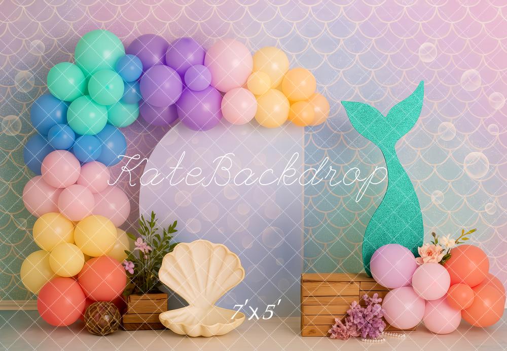 Kate Cake Smash Mermaid Balloon Seashell Backdrop Designed by Patty Robert
