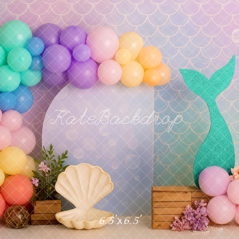 Kate Cake Smash Mermaid Balloon Seashell Backdrop Designed by Patty Robert