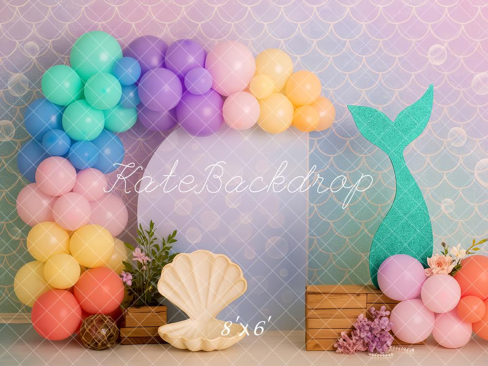 Kate Cake Smash Mermaid Balloon Seashell Backdrop Designed by Patty Robert