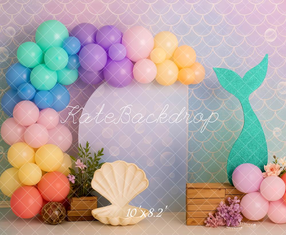 Kate Cake Smash Mermaid Balloon Seashell Backdrop Designed by Patty Robert
