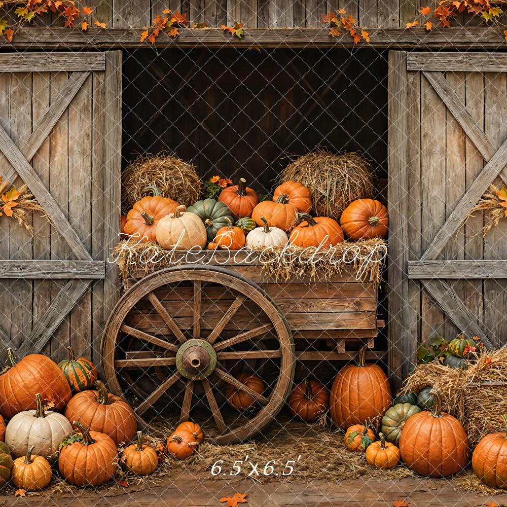 On Sale Kate Autumn Pumpkins Cart Barn Door Backdrop Designed by Emetselch -UK