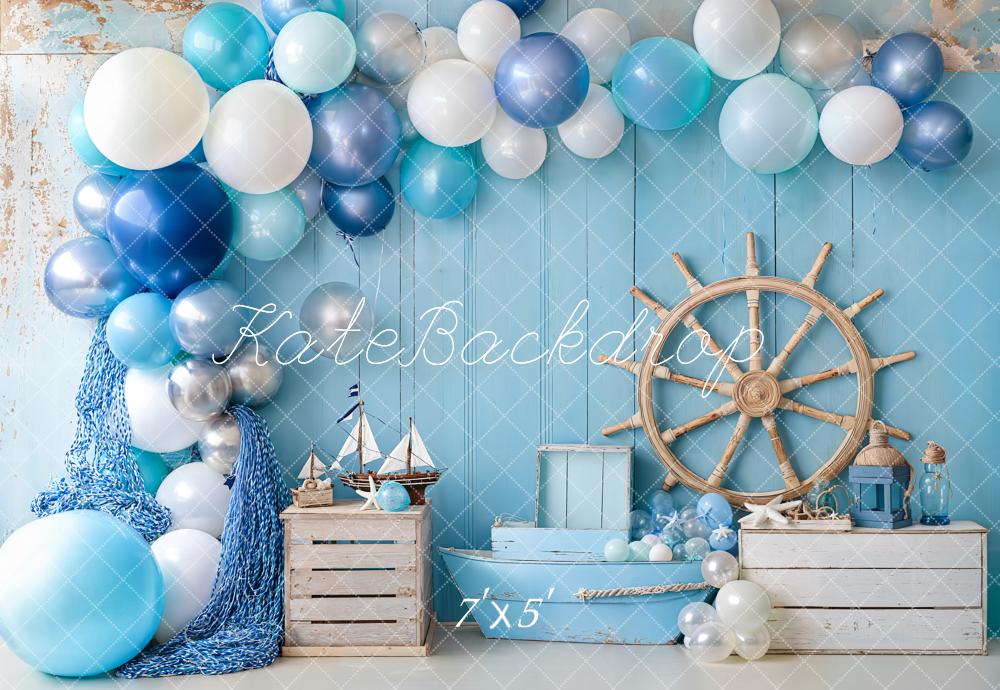 On Sale Kate Cake Smash Nautical Balloons Sailboat Blue Backdrop Designed by Emetselch -UK