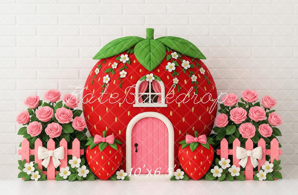 Kate Cake Smash Strawberry House Floral Backdrop Designed by Ashley Paul