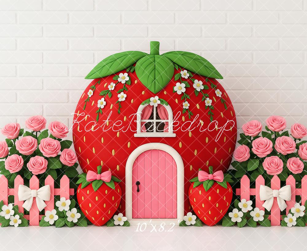 Kate Cake Smash Strawberry House Floral Backdrop Designed by Ashley Paul