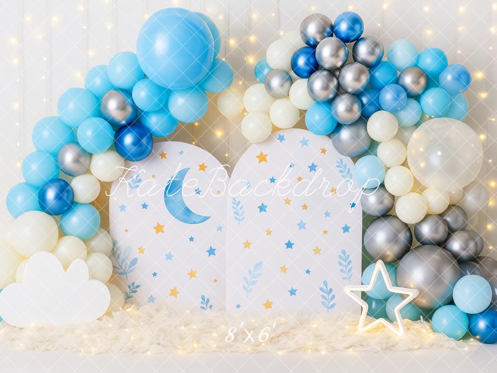 Kate Cake Smash Moon Stars Balloon Blue Backdrop Designed by Patty Robert