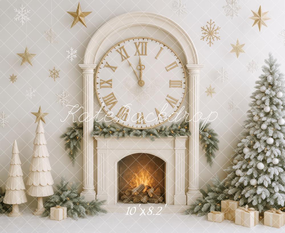 Lightning Deals Kate Christmas Tree Clock Fireplace White Backdrop Designed by Patty Robert -UK
