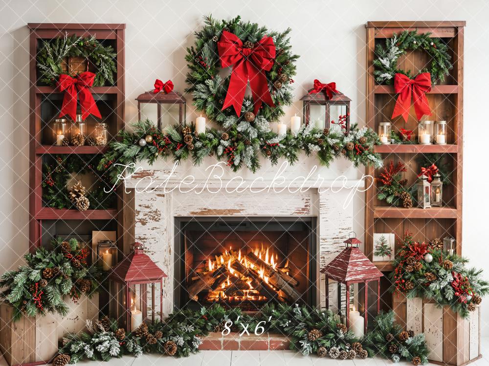 On Sale Kate Christmas Fireplace Wreath Red Bow Backdrop Designed by Emetselch -UK