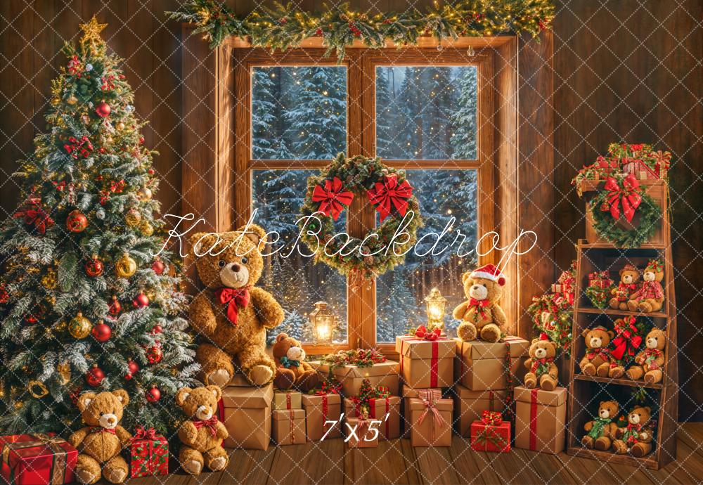 Kate Christmas Window Tree Bear Backdrop Designed by Emetselch