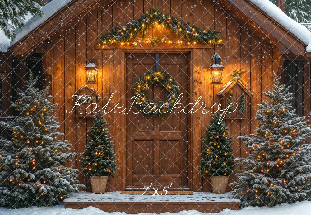 On Sale Kate Snowy Winter Christmas Trees Wood House Backdrop Designed by Emetselch -UK