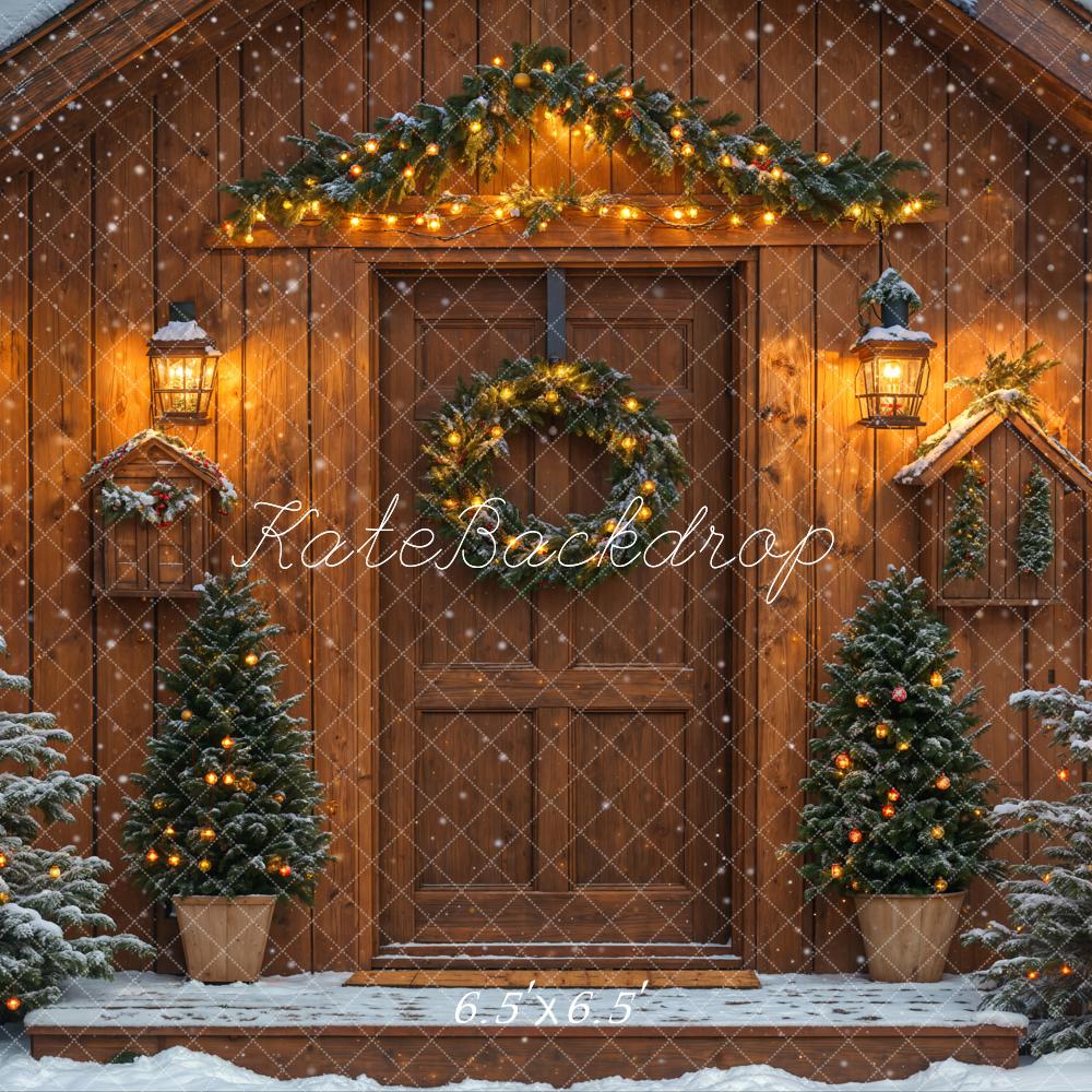 On Sale Kate Snowy Winter Christmas Trees Wood House Backdrop Designed by Emetselch -UK