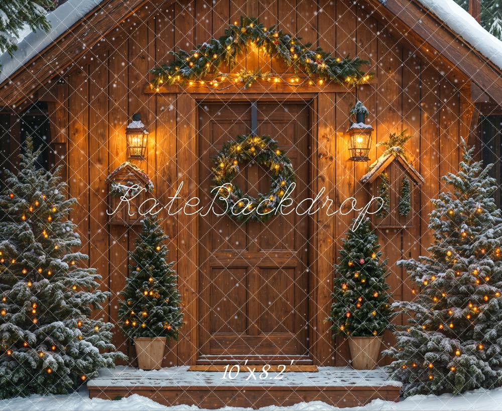 On Sale Kate Snowy Winter Christmas Trees Wood House Backdrop Designed by Emetselch -UK