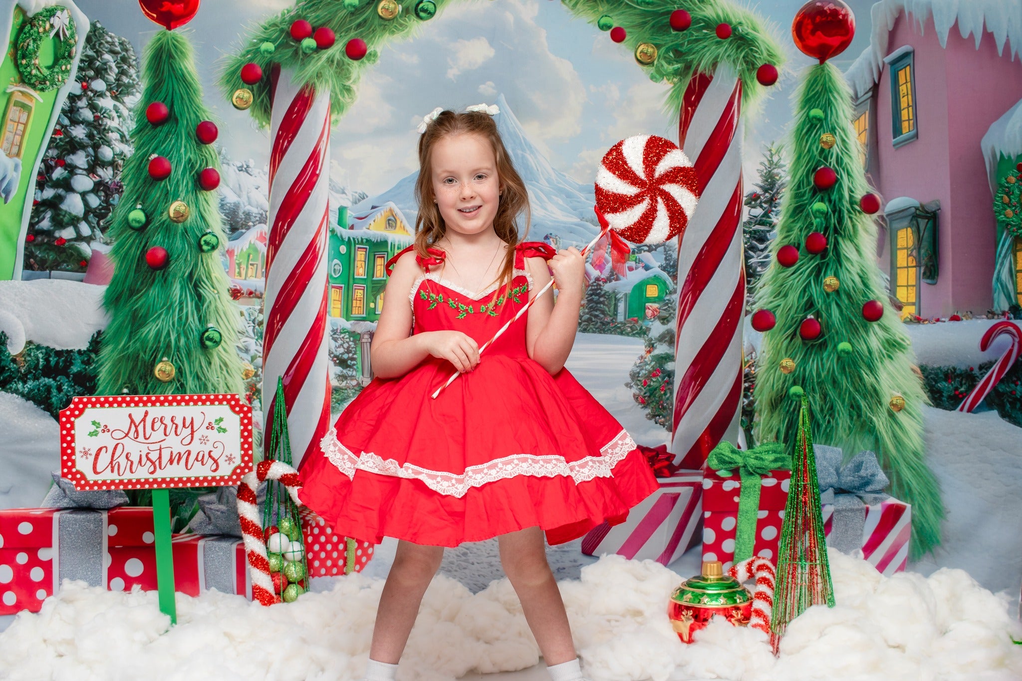 Kate Christmas Tree Candyland Arch Village Backdrop Designed by Mini MakeBelieve