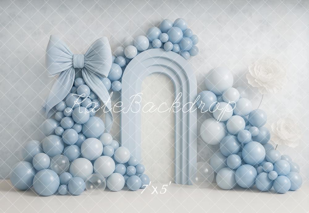 Kate Cake Smash Blue Balloon Arch Bow Backdrop Designed by Ashley Paul