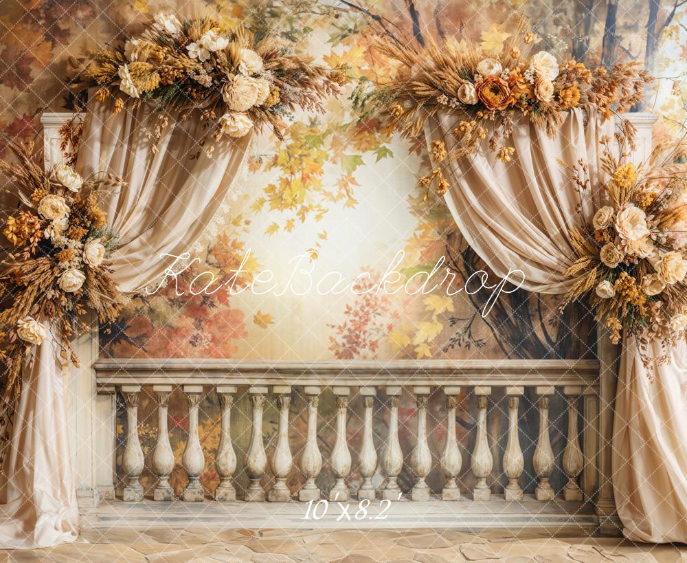 Kate Autumn Retro Floral Arch Curtain Backdrop Designed by Emetselch
