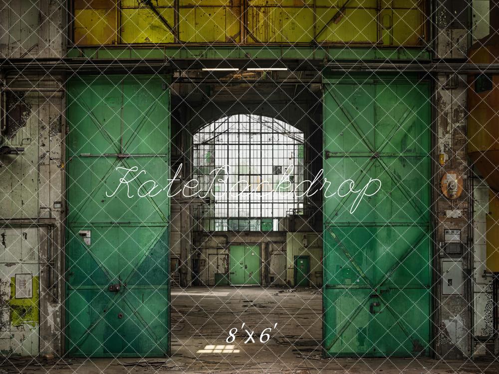 Kate Industrial Vintage Green Warehouse Backdrop Designed by Emetselch -UK