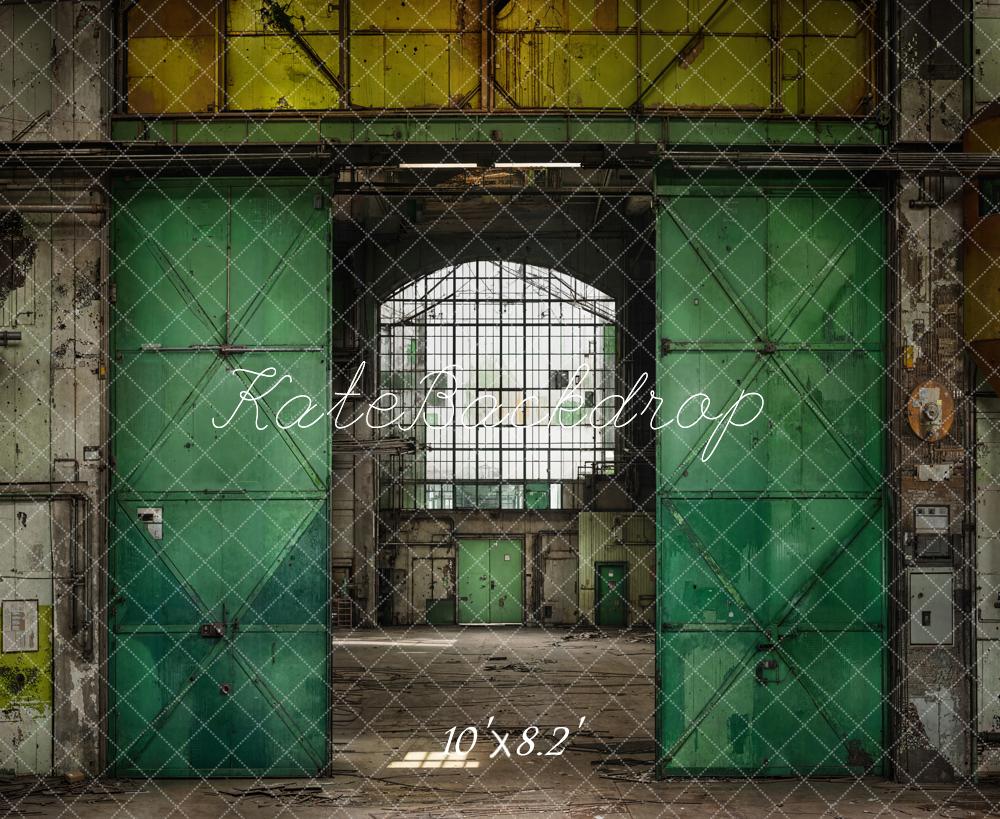 Kate Industrial Vintage Green Warehouse Backdrop Designed by Emetselch -UK