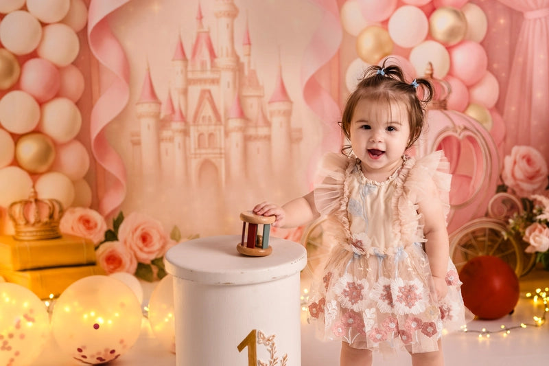 Kate Cake Smash Castle Pink Princess Carriage Backdrop Designed by Ashley Paul -UK