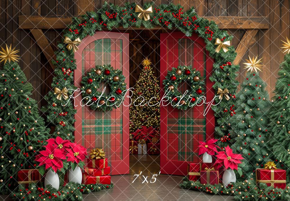 Kate Christmas Tree Plaid Barn Door Garland Backdrop Designed by Mini MakeBelieve