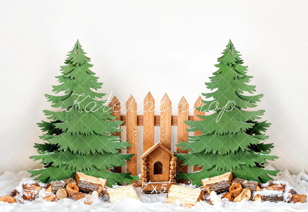Kate Winter Christmas Tree Fence Backdrop Designed by Emetselch
