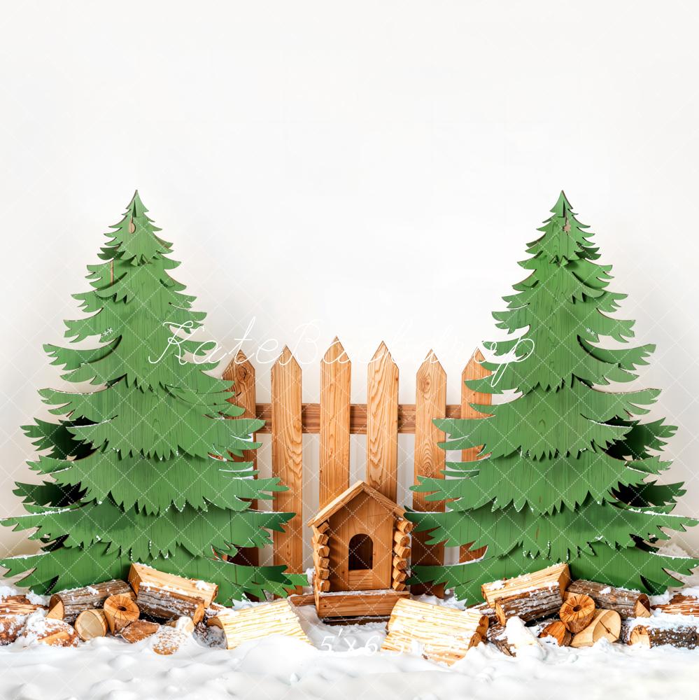 Kate Winter Christmas Tree Fence Backdrop Designed by Emetselch