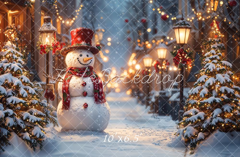 Kate Christmas Snowman Winter Street Lights Backdrop Designed by Emetselch -UK