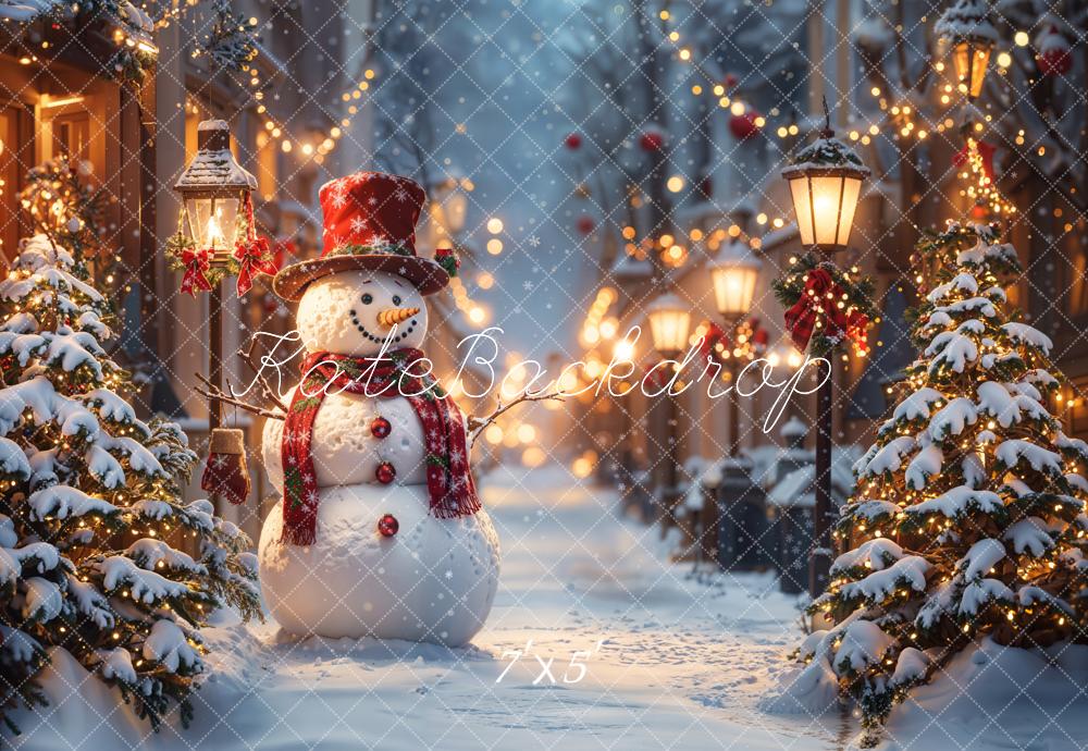 Kate Christmas Snowman Winter Street Lights Backdrop Designed by Emetselch -UK